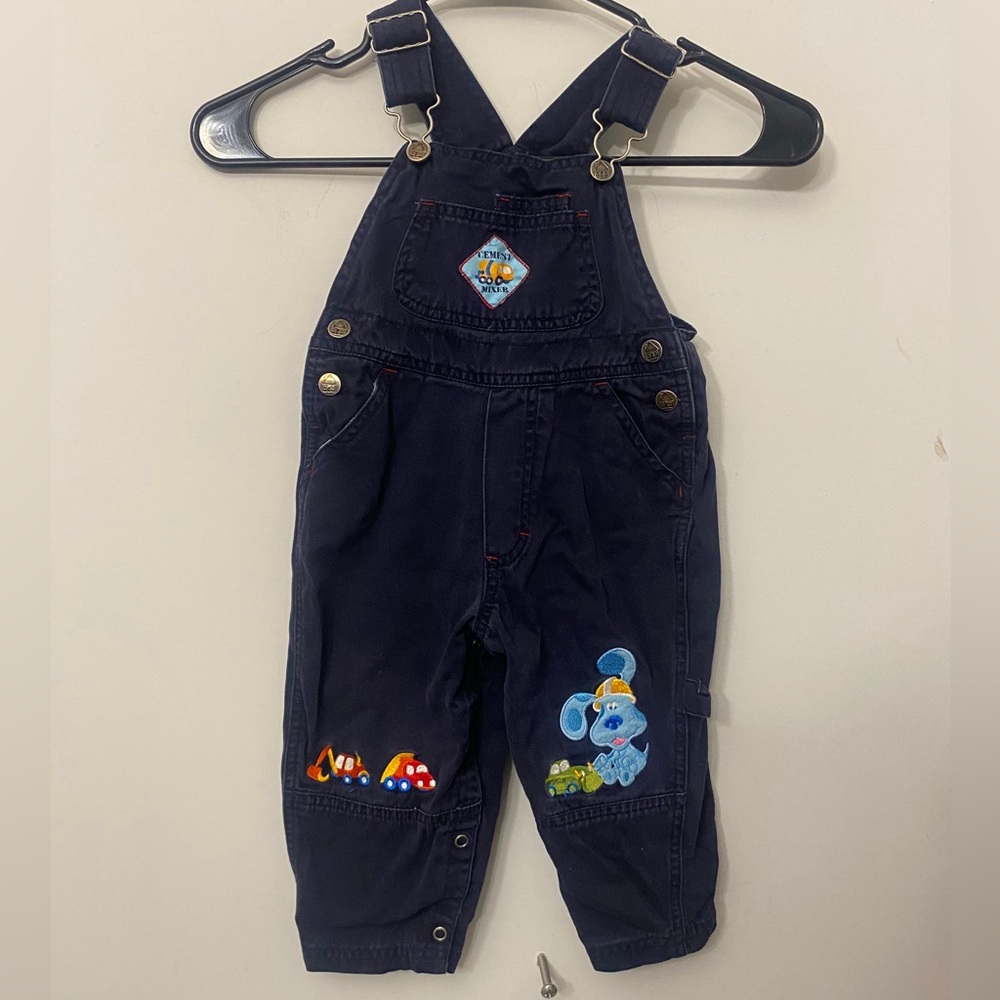 Navy Blue Kids Overalls with Puppy & Car Appliques